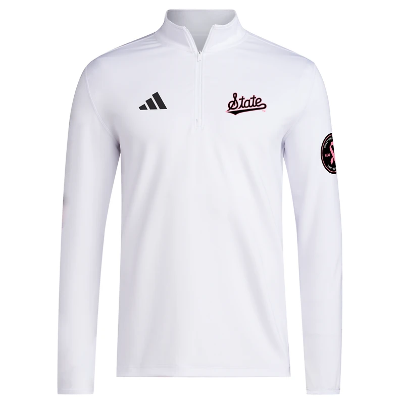 Men's adidas White Mississippi State Bulldogs Wear Pink Quarter-Zip Pullover