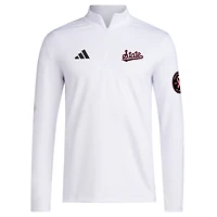 Men's adidas White Mississippi State Bulldogs Wear Pink Quarter-Zip Pullover