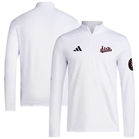 Men's adidas White Mississippi State Bulldogs Wear Pink Quarter-Zip Pullover
