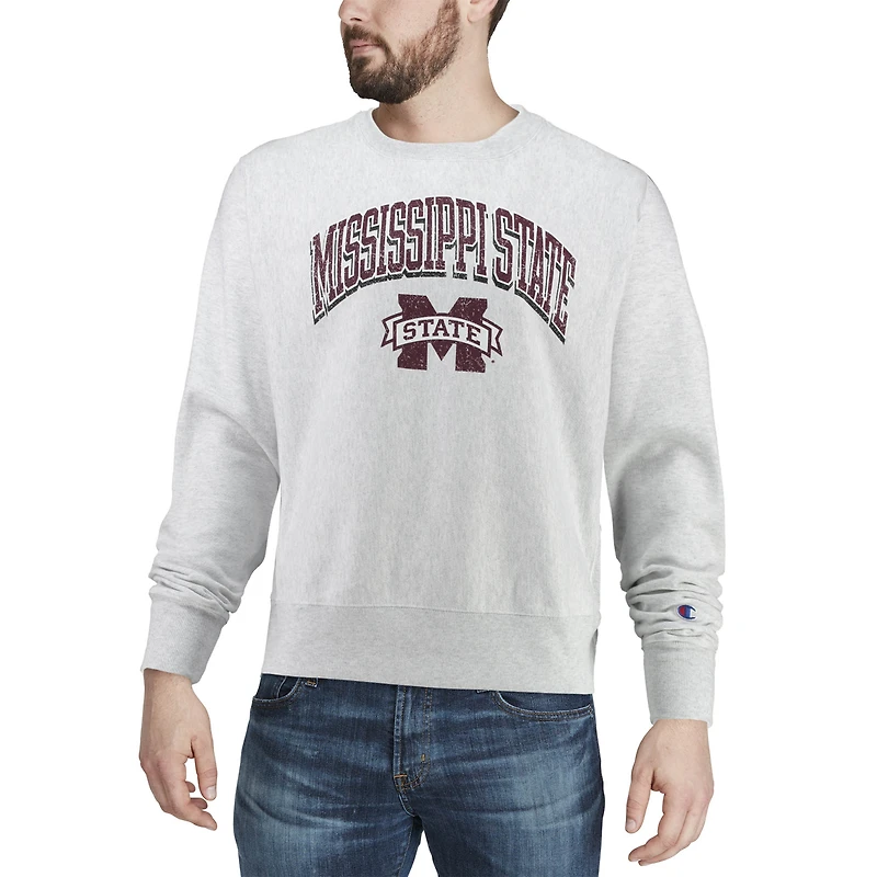 Men's Champion Gray Mississippi State Bulldogs Arch Over Logo Reverse Weave Pullover Sweatshirt