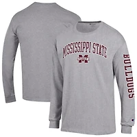 Men's Champion  Heather Gray Mississippi State Bulldogs Arch Over Logo 2-Hit Long Sleeve T-Shirt