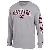 Men's Champion  Heather Gray Mississippi State Bulldogs Arch Over Logo 2-Hit Long Sleeve T-Shirt
