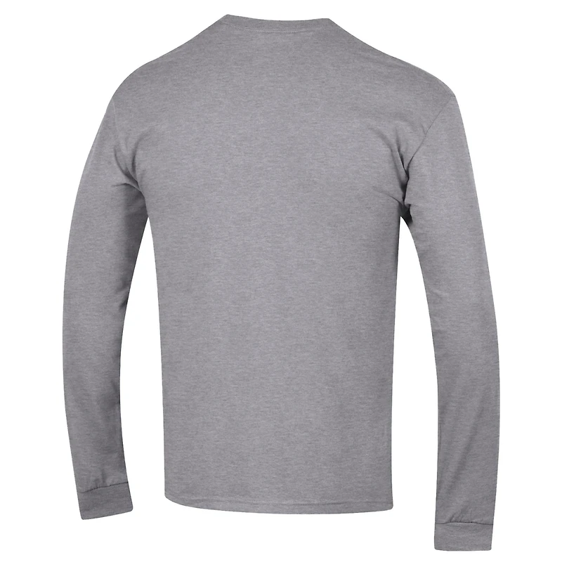 Men's Champion  Heather Gray Mississippi State Bulldogs Arch Over Logo 2-Hit Long Sleeve T-Shirt