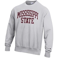 Men's Champion Heather Gray Mississippi State Bulldogs Relaxed Fit Arch Reverse Weave Pullover Sweatshirt
