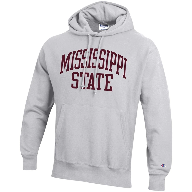 Men's Champion Heather Gray Mississippi State Bulldogs Team Arch Reverse Weave Relaxed Fit Pullover Hoodie