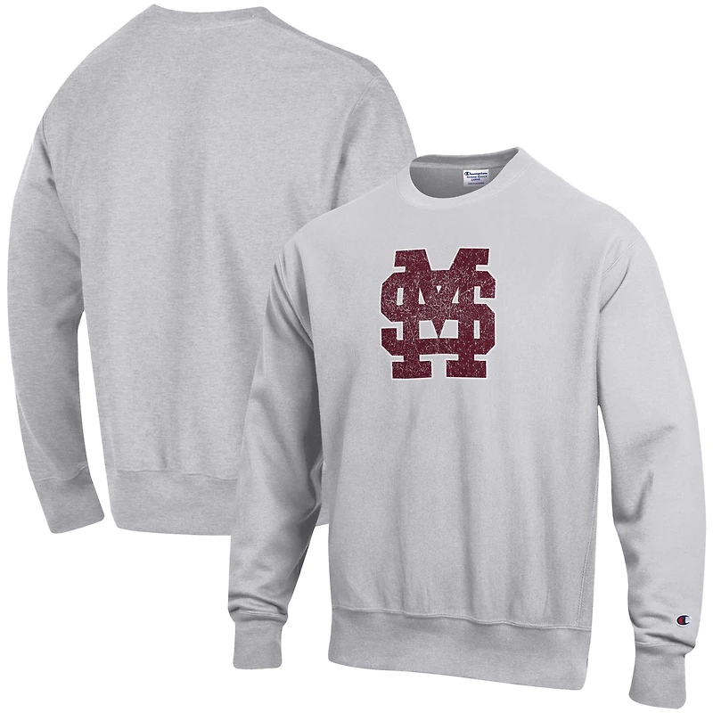 Chandail à tissage inversé pour homme avec logo Vault des Bulldogs de l'État du Mississippi, gris chiné Champion hommes