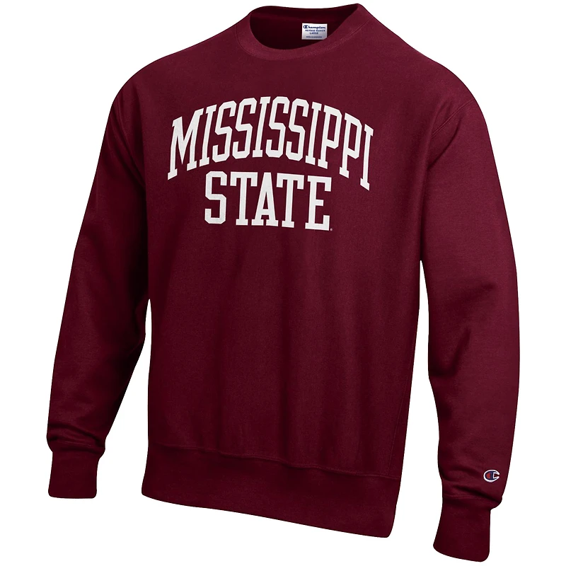 Men's Champion Maroon Mississippi State Bulldogs Relaxed Fit Arch Reverse Weave Pullover Sweatshirt