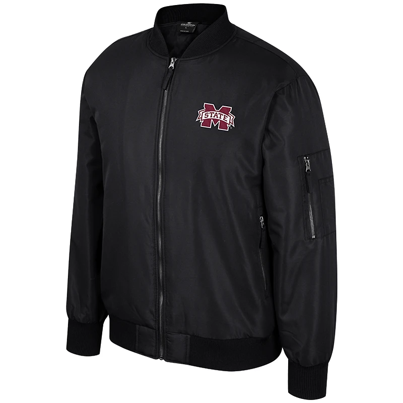 Blouson aviateur entièrement zippé Colosseum pour hommes, Mississippi State Bulldogs, noir