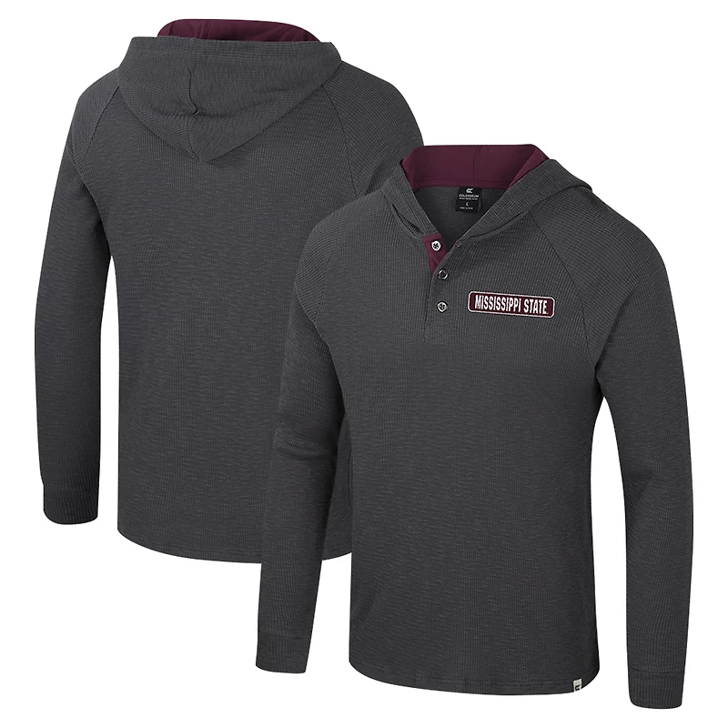 Men's Colosseum  Charcoal Mississippi State Bulldogs Dujour Ralgan Long Sleeve Henley Hoodie T-Shirt