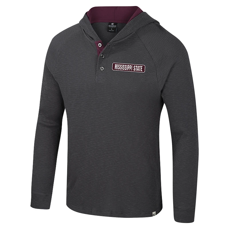 Men's Colosseum  Charcoal Mississippi State Bulldogs Dujour Ralgan Long Sleeve Henley Hoodie T-Shirt