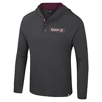 Men's Colosseum  Charcoal Mississippi State Bulldogs Dujour Ralgan Long Sleeve Henley Hoodie T-Shirt