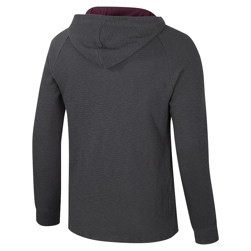 Men's Colosseum Charcoal Mississippi State Bulldogs Dujour Ralgan Long Sleeve Henley Hoodie T-Shirt