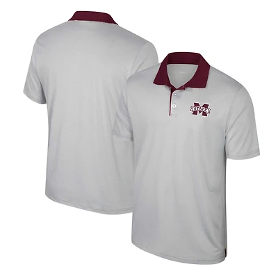 Men's Colosseum Gray Mississippi State Bulldogs Tuck Striped Polo