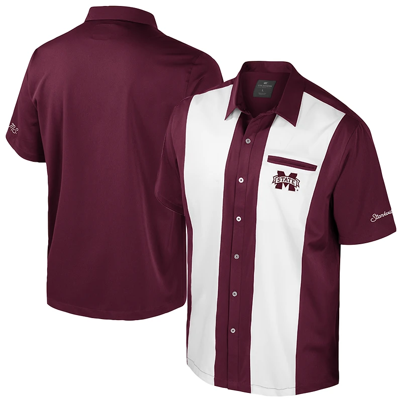 Chemise boutonnée de bowling pour homme, couleur marron, Colosseum, Mississippi State Bulldogs Strike