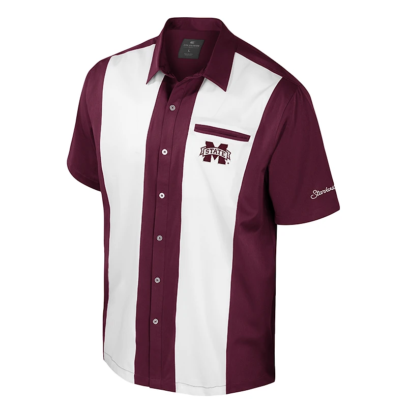Chemise boutonnée de bowling pour homme, couleur marron, Colosseum, Mississippi State Bulldogs Strike