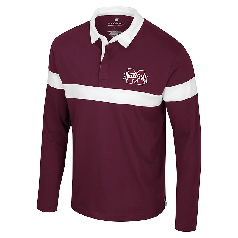 Men's Colosseum  Maroon Mississippi State Bulldogs Too Cool For School Long Sleeve Polo
