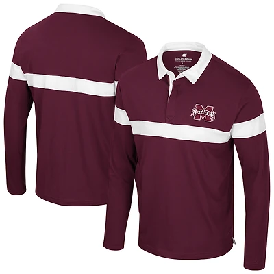 Men's Colosseum  Maroon Mississippi State Bulldogs Too Cool For School Long Sleeve Polo