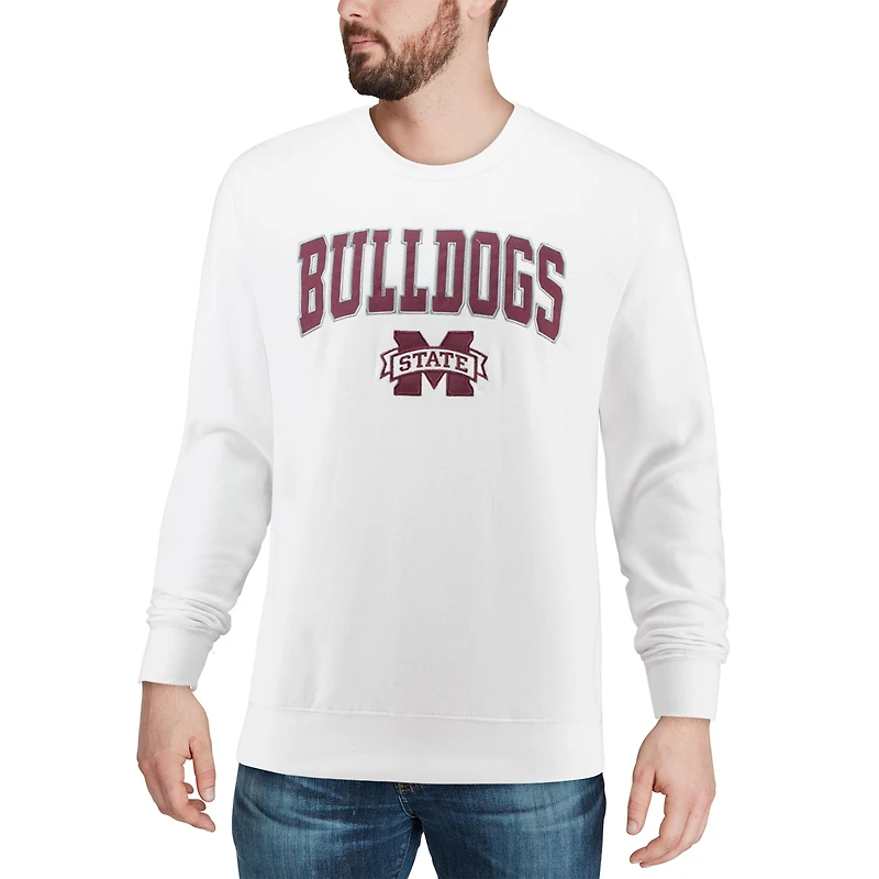 Men's Colosseum White Mississippi State Bulldogs Arch & Logo Crew Neck Sweatshirt