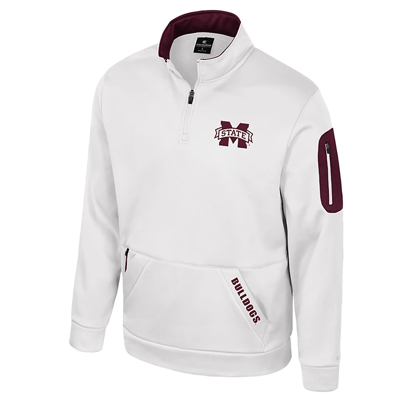 Men's Colosseum White Mississippi State Bulldogs Mainframe Quarter-Zip Fleece Jacket