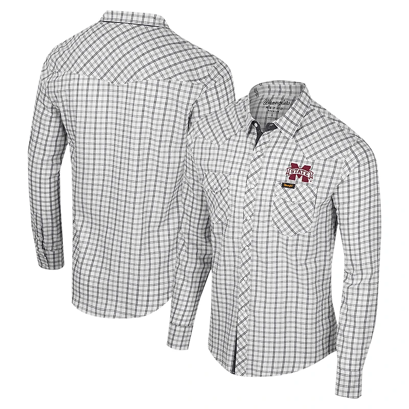 Men's Colosseum x Wrangler White Mississippi State Bulldogs Plaid Window Pane Long Sleeve Full-Snap Shirt