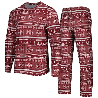 Men's Concepts Sport Maroon Mississippi State Bulldogs Swivel Long Sleeve Top & Pants Sleep Set
