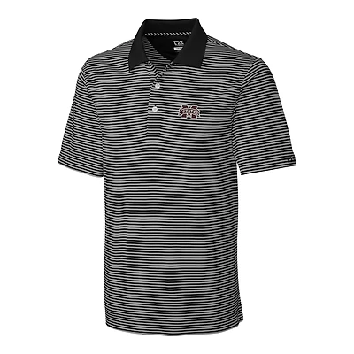 Men's Cutter & Buck Black/Gray Mississippi State Bulldogs Big Tall Trevor Stripe DryTec Polo