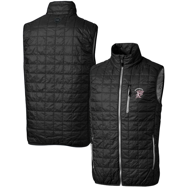 Doudoune sans manches zippée et isolée Rainier PrimaLoft Eco, logo de l'équipe Mississippi State Bulldogs, noire, la marque Cutter & Buck, grande taille.