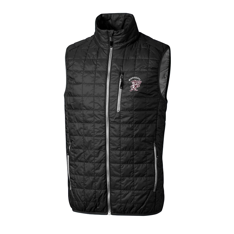 Men's Cutter & Buck Black Mississippi State Bulldogs Team Logo Big Tall Rainier PrimaLoft Eco Insulated Full-Zip Puffer Vest