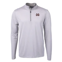 Men's Cutter & Buck  Gray/White Mississippi State Bulldogs Big Tall Virtue Eco Pique Micro Stripe Recycled Quarter-Zip Pullover Top
