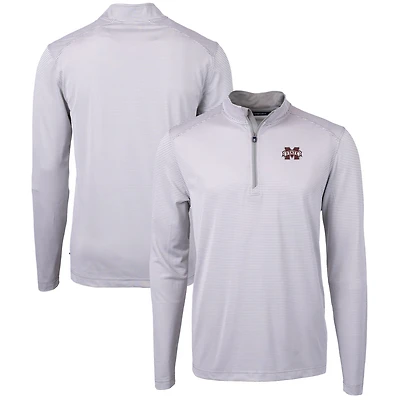 Men's Cutter & Buck  Gray/White Mississippi State Bulldogs Big Tall Virtue Eco Pique Micro Stripe Recycled Quarter-Zip Pullover Top