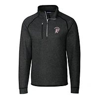 Men's Cutter & Buck Heather Charcoal Mississippi State Bulldogs Mainsail Sweater-Knit Big Tall Half-Zip Pullover Jacket