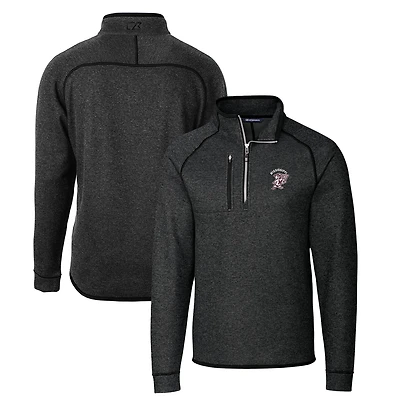 Men's Cutter & Buck Heather Charcoal Mississippi State Bulldogs Mainsail Sweater-Knit Big Tall Half-Zip Pullover Jacket