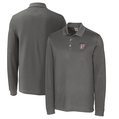 Polo à manches longues en piqué tri-blend Vault Advantage pour homme, Cutter & Buck Steel, Mississippi State Bulldogs, grandes tailles