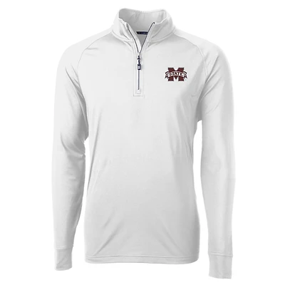 Men's Cutter & Buck White Mississippi State Bulldogs Adapt Eco Knit Quarter-Zip Pullover Jacket