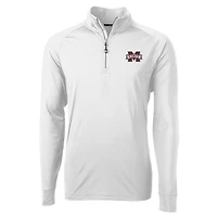 Men's Cutter & Buck White Mississippi State Bulldogs Adapt Eco Knit Quarter-Zip Pullover Jacket