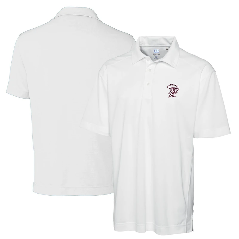 Men's Cutter & Buck White Mississippi State Bulldogs Big Tall DryTec Genre Textured Solid Polo