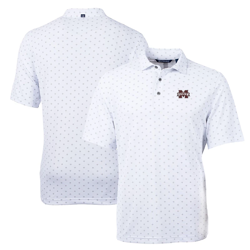 Men's Cutter & Buck White Mississippi State Bulldogs Big Tall Virtue Eco Pique Tile Print Recycled Polo