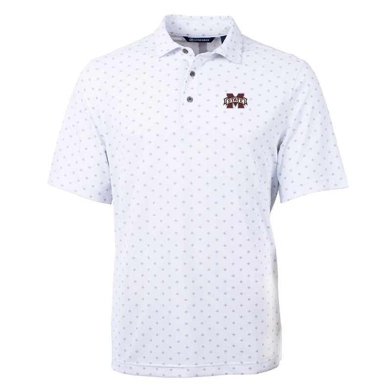 Men's Cutter & Buck White Mississippi State Bulldogs Big Tall Virtue Eco Pique Tile Print Recycled Polo