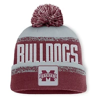 Bonnet en tricot à revers et pompon Fanatics pour homme, bordeaux/gris, Mississippi State Bulldogs Thrive