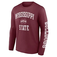 Fanatics pour hommes Maroon Mississippi State Bulldogs T-shirt à manches longues en détresse avec logo