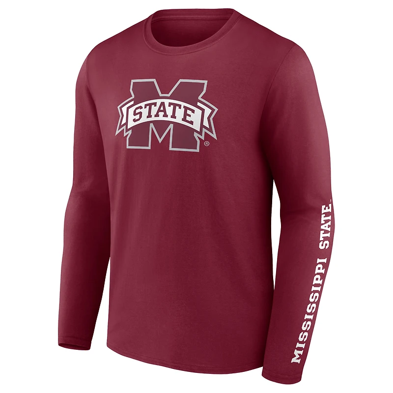T-shirt à manches longues Fanatics Maroon Mississippi State Bulldogs Double Time 2-Hit pour hommes