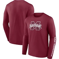 T-shirt à manches longues Fanatics Maroon Mississippi State Bulldogs Double Time 2-Hit pour hommes