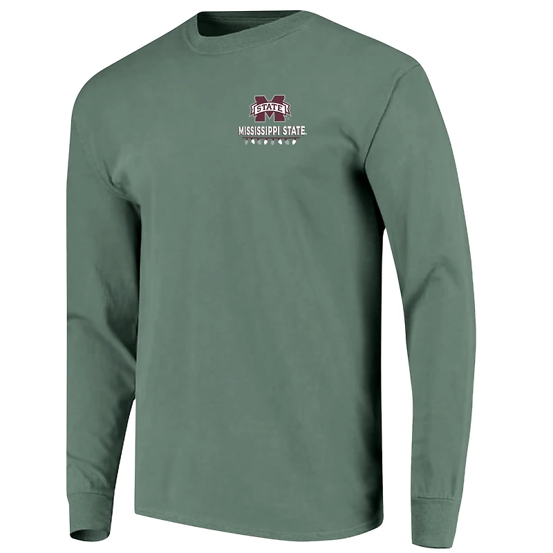 T-shirt à manches longues pour homme Mississippi State Bulldogs, vert, couleurs confort, motif sapin de Noël