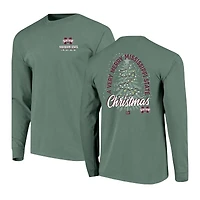 T-shirt à manches longues pour homme Mississippi State Bulldogs, vert, couleurs confort, motif sapin de Noël