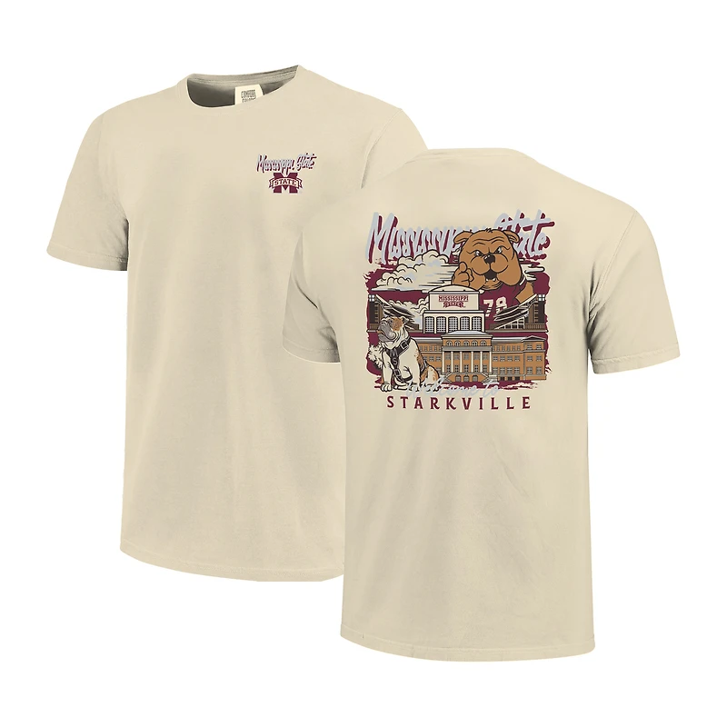 T-shirt pour homme « Image One Natural » des Bulldogs de l'État du Mississippi, couleurs confortables, motif Campus Stack dessiné à la main