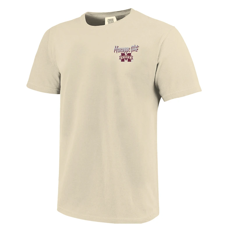 T-shirt pour homme « Image One Natural » des Bulldogs de l'État du Mississippi, couleurs confortables, motif Campus Stack dessiné à la main