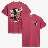 T-shirt de baseball pour homme, couleur bordeaux, avec la mascotte dessinée des Bulldogs l'Université d'État du Mississippi.