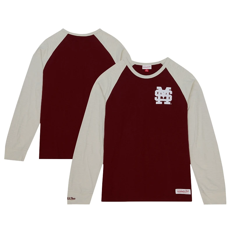 Mitchell & Ness Maroon Mississippi State Bulldogs Legendary Slub Raglan T-shirt à manches longues pour hommes