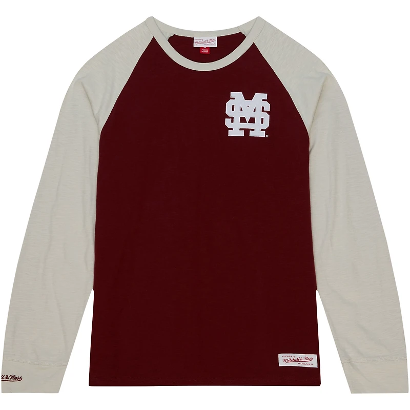Mitchell & Ness Maroon Mississippi State Bulldogs Legendary Slub Raglan T-shirt à manches longues pour hommes