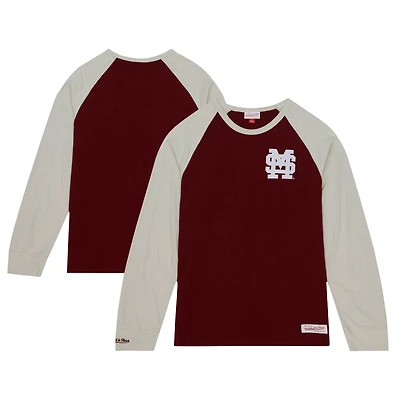 Mitchell & Ness Maroon Mississippi State Bulldogs Legendary Slub Raglan T-shirt à manches longues pour hommes